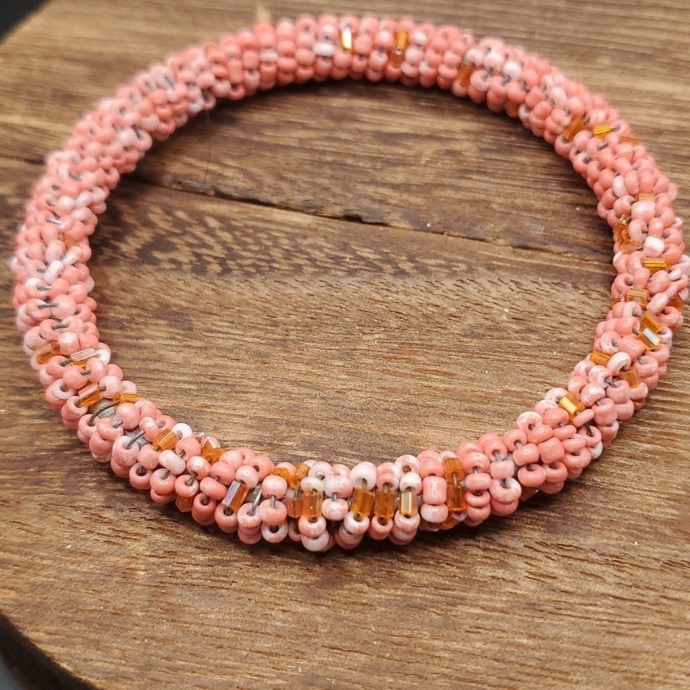 Festival Salmon seed beaded pink bracelet bangle B3138